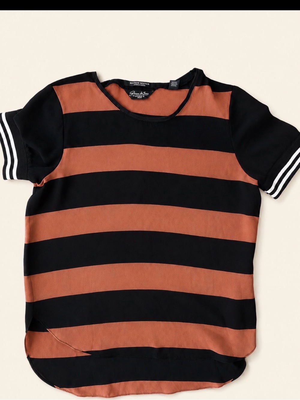 Scotch & Soda / Maison Scotch,Black and Rust Striped Short-Sleeve Top